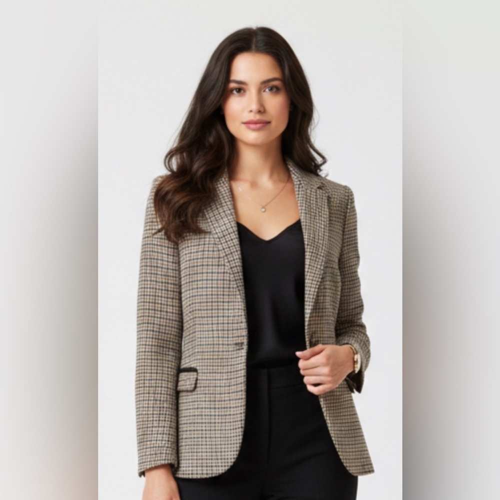 Zara Women's Houndstooth Blazer - Black and Tan Size XSmall